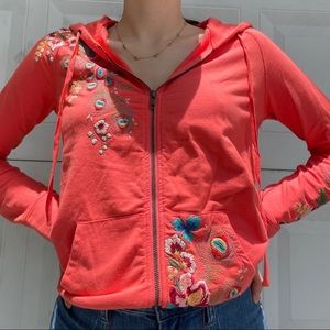 Johnny Was Vernazza Floral Embroidery Zipper Hoodie